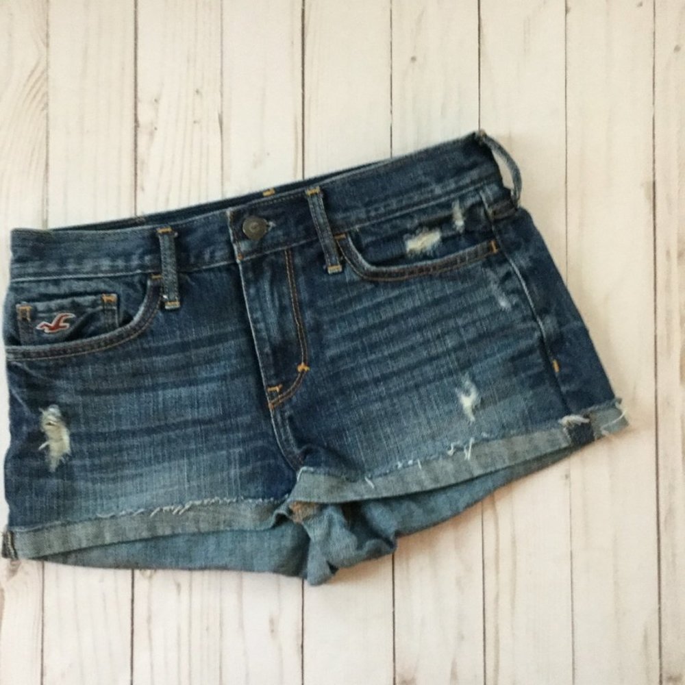 Hollister Blue Jean Shorts Distressed Cut-Off Style